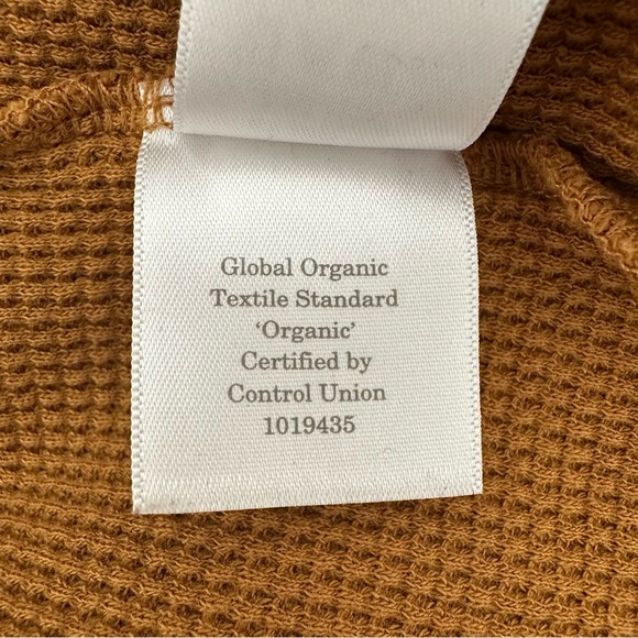 Everlane Organic Cotton Waffle Knit Henley Top Golden Brown Small GOTS Cert. - Picture 7 of 8
